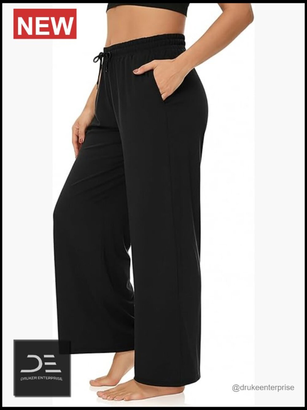 Plus Size Wide Leg High Waist Palazzo Yoga Pants with Pockets Drawstring